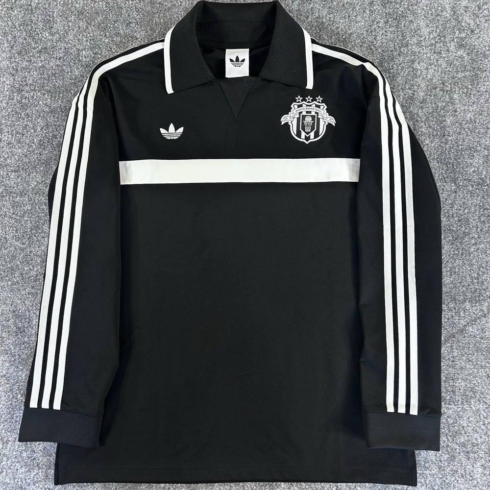Adidas men Originals Basketball Courtside Polo Rugby Shirt Size Small Black